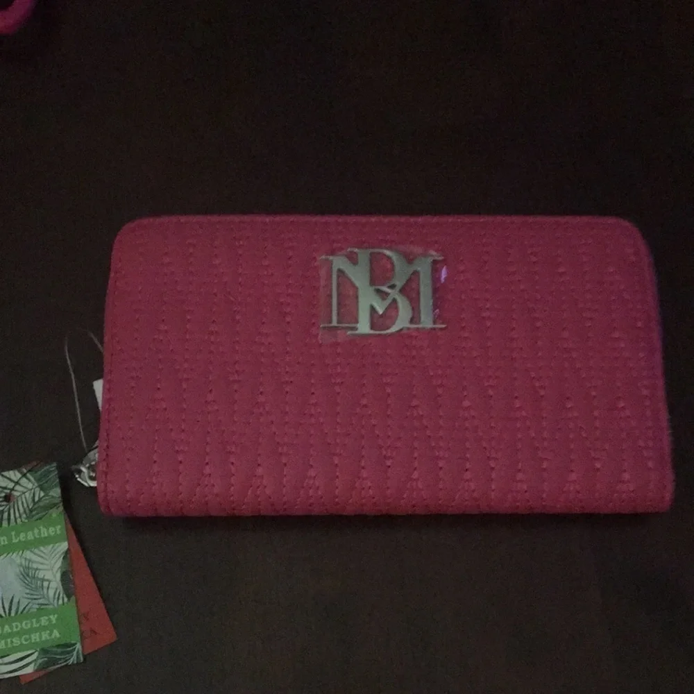 Badgley Mischka Wallet Hot Pink braid stitching Vegan NWT